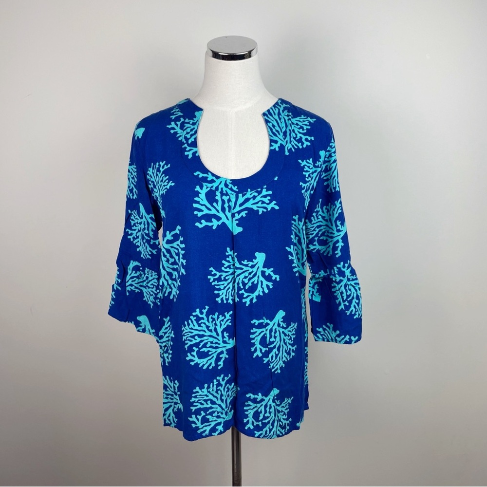 Escapada Blue Coral Reef Tropical Blouse Top Women Medium Lightweight